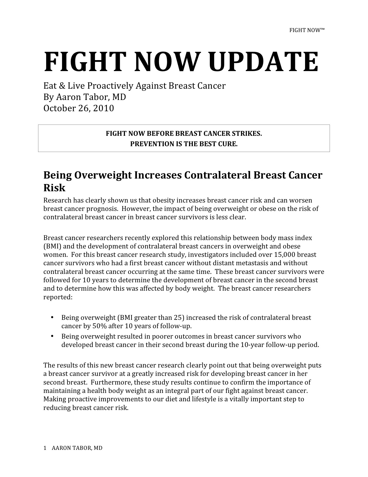 Fight Now Breast Cancer Newsletter - Oct 26th 2010